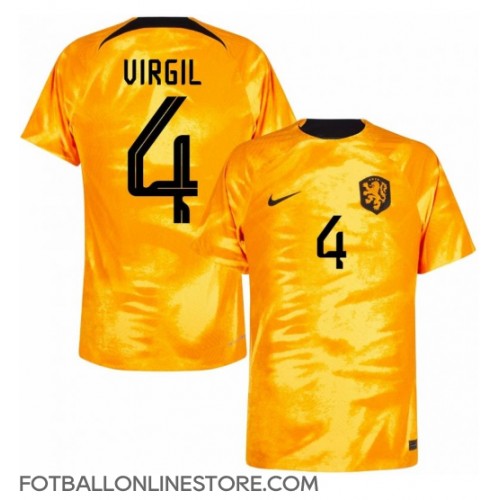 Billige Nederland Virgil van Dijk #4 Hjemmetrøye VM 2022 Kortermet